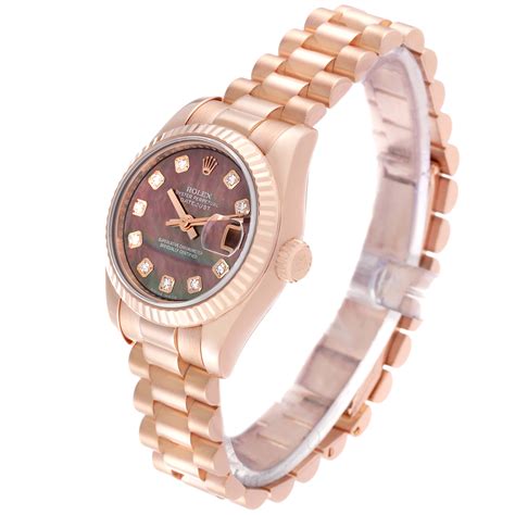 Rolex President Rose Gold Diamond Dial Ladies Watch 179175 